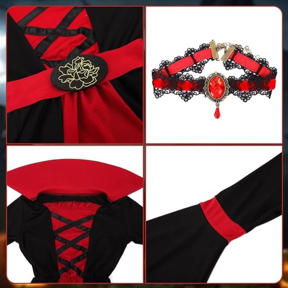 Royal Vampire Costume for Girls Halloween Dress Up S Size, 5 - 7 Years - Picture 3 of 4